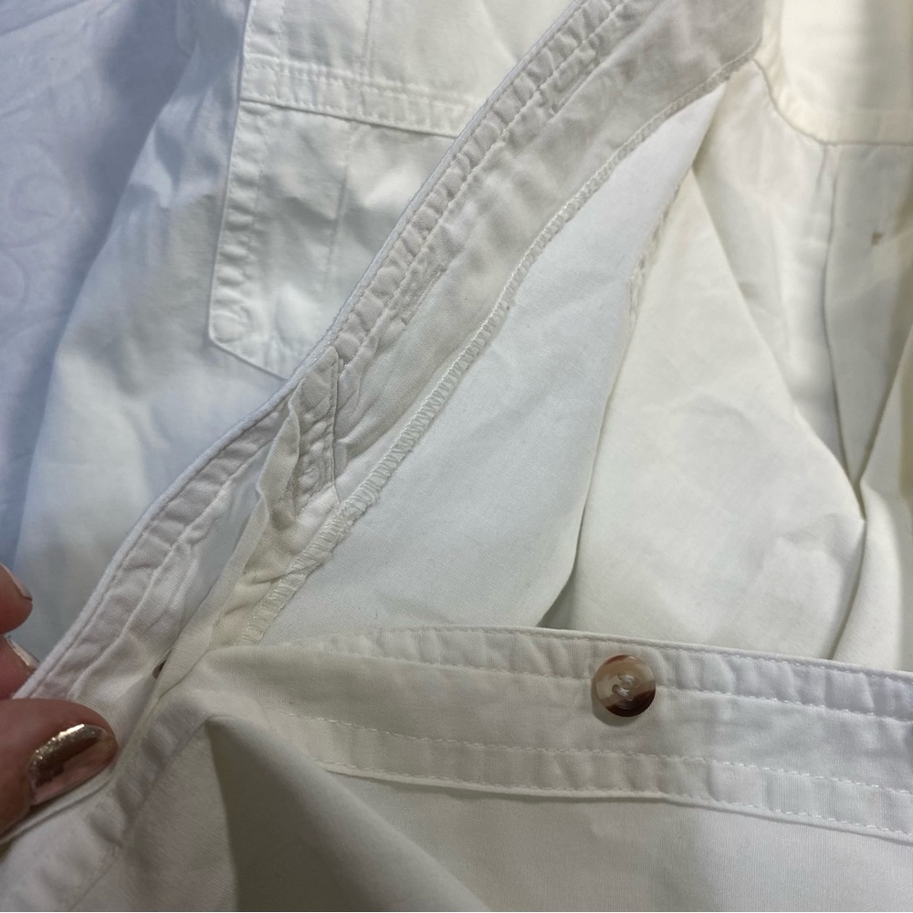 Designer Button Up Casual Cargo Dress Shirt White Short Sleeve No Show Buttons - Picture 8 of 12